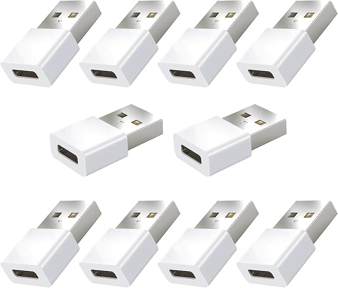 10Pack USB to USBC Adapter,usbc to USB Adapter for iPhone 17/16/15 Charger,iPhone 17/16/15 Pro Max Plus,iPad 9/10 Air 5 Mini 6,Car,Samsung S25 S24 S23 Plus Ultra etc.
