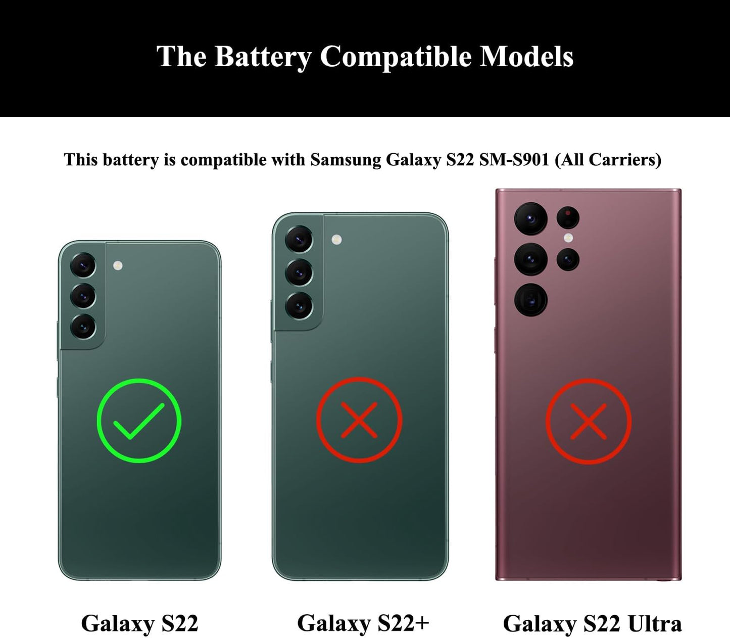 S22 Battery Replacement Kits for Samsung Galaxy S22 5G SM-S901U/U1/N/B/W with Repair Tools Kit and Manual