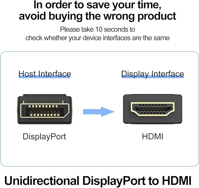 DisplayPort to HDMI Cable 10 FT 2-Pack, 4K Display Port DP to HDMI 10FT Cables Cord Support Video and Audio Compatible for Computer, PC, Monitor, Projector HDTV - 2Pack