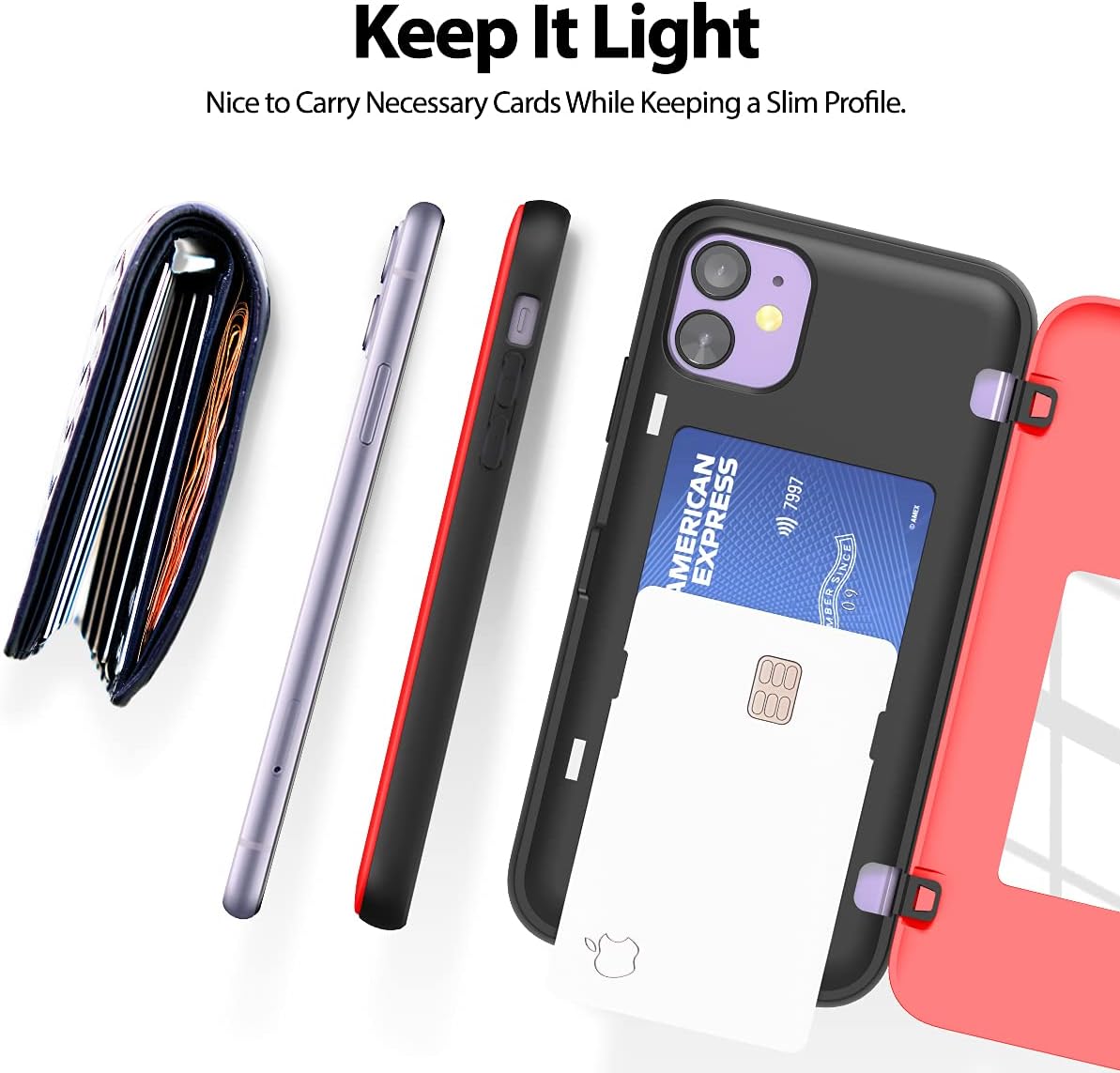 GOOSPERY Magnetic Door Bumper for iPhone 11 | Wallet Case with Card Holder, Protective Dual Layer Bumper - Red