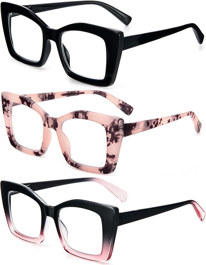REAVEE Oversized Square Reading Glasses Oprah Style for Women, Blue Light Blocking Large Frame Computer Readers Spring Hinge