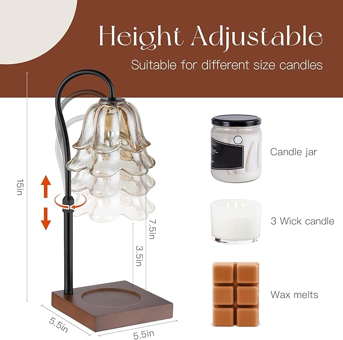 Candle Warmer Lamp with Timer: Flower Black Candle Lamps Height Adjustable Vintage Home Bedroom Decor Mom Birthday Gift for Women