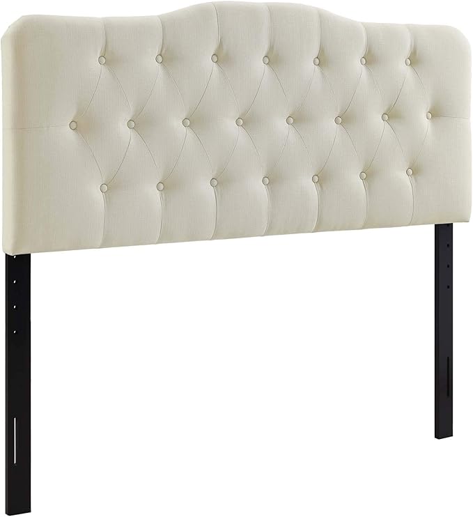 Modway Annabel Tufted Button Linen Fabric Upholstered Queen Headboard in Ivory