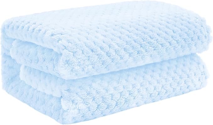 Exclusivo Mezcla Fleece Throw Blanket, Super Soft and Warm Blankets for Couch, Sofa and Bed Waffle Textured, Cozy, Fuzzy and Lightweight (Light Blue, 40x50 Inches)