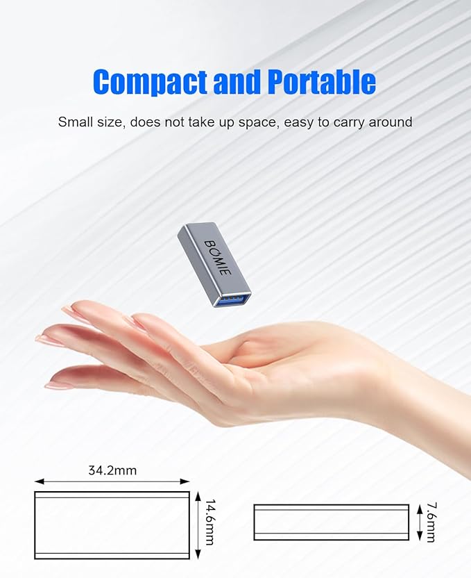 USB Female to Female Adapter 2 Pack,USB 3.0 Type A Female to Female Extension Adapter Connector,5Gbps Data Transfer and Charging for Connecting Extension Two USB-A Male Ends Cable Aluminum Shell Gray