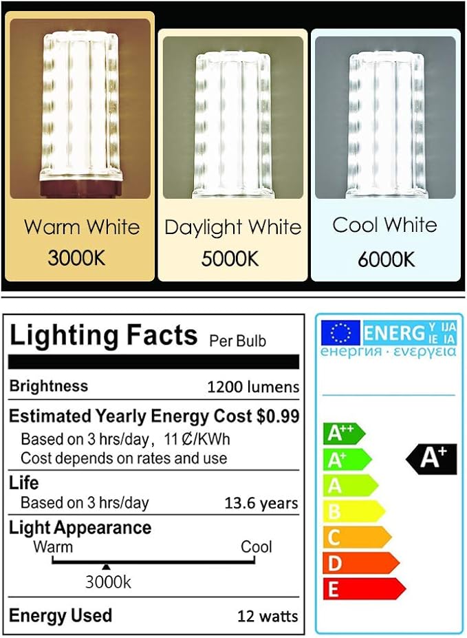 E12 LED Bulbs 12W Candelabra led Light Bulb,100 Watt Equivalent 1200lm Warm White 3000K E12 Base LED Chandelier Light Bulbs Non-Dimmable LED Corn Bulbs, Pack of 6