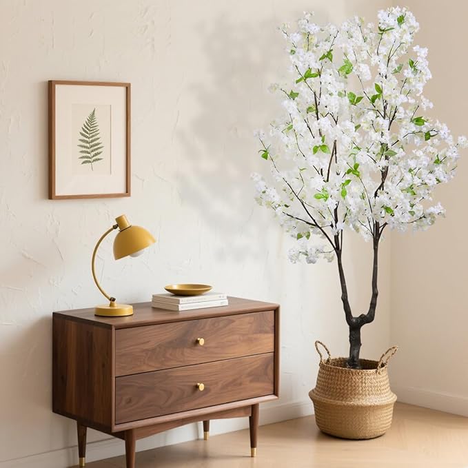 Faux Cherry Blossom Tree Artificial White Flowering Trees Fake Cherry Blossom Decorative Tree 6FT Indoor Japanese Decor for Home