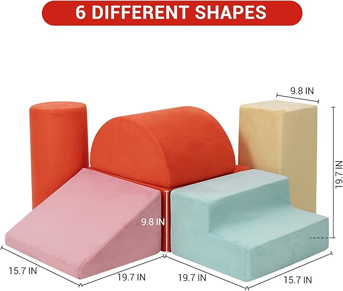 6-Piece Soft PU Leather Toddlers Climbing Toys, Baby Foam Climbing Blocks for Babies Toddlers, Waterproof Foam Play Gym Climber Structures for Toddler 3, Indoor Climb and Crawl Activity Play Set