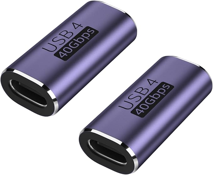 AreMe 2 Pack USB C Female to Female Adapter, USB Type C Coupler Extender Support 100W, 40Gbps, 8K@60Hz for Thunderbolt 4/3, MacBook Pro/Air, Laptop, Phones and More Type C Devices (Purple)