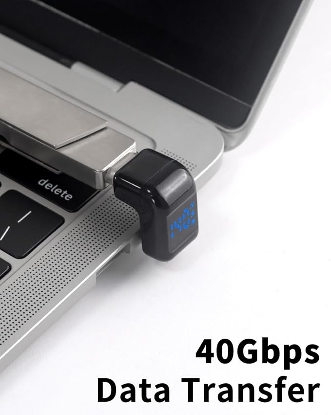 Duttek 180 Degree USB-C Adapter with Digital Display, 40Gbps, 140W PD, Supports 8K Video & Audio for Laptops & MacBooks - 2 Pack