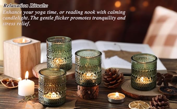 15Pcs Glass Votive Candle Holders, Green Tea Light Candle Holder Vintage Tealight Candle Holder Bulk for Wedding Christmas Party Table Decor (Green)