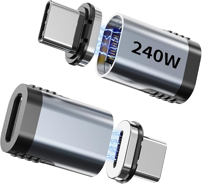 240W USB C Magnetic Adapter, (2 Pack 2 Plugs) Magnetic USB C Adapter Right Angle 24Pin, USB4 40Gbps 8K 60Hz for Thunderbolt 3/4, MacBook Pro/Air,Steam Deck, PS5