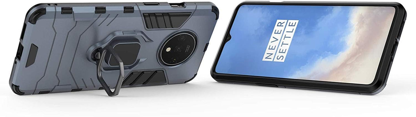 LuluMain Metal Ring Grip Kickstand Case for OnePlus 7T, Shockproof Hard Bumper, Dual Layer Rugged Cover, Navy Blue