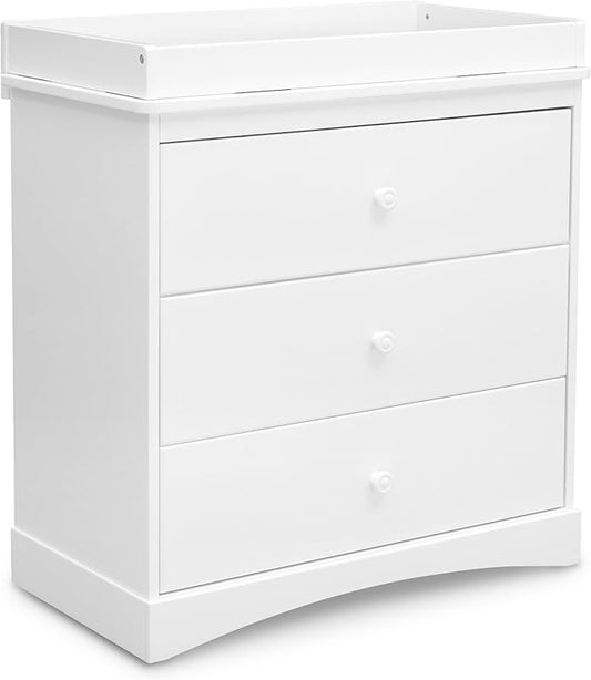 Delta Children Sutton 3 Drawer Dresser with Changing Top and Interlocking Drawers - Greenguard Gold Certified, Bianca White