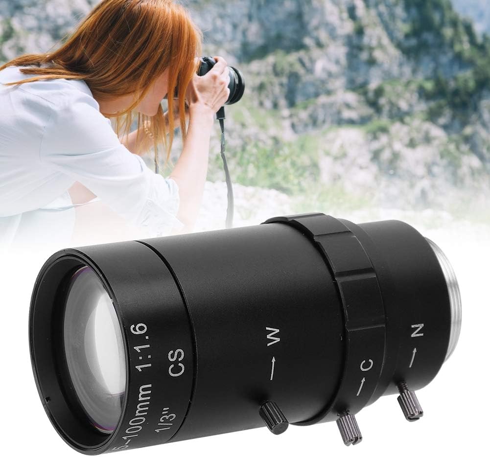 Zoom Camera Lens, 1.3MP Zoom CCTV Lens CS Mount Manual Aperture 5-100mm Aluminum Alloy Low Distortion High