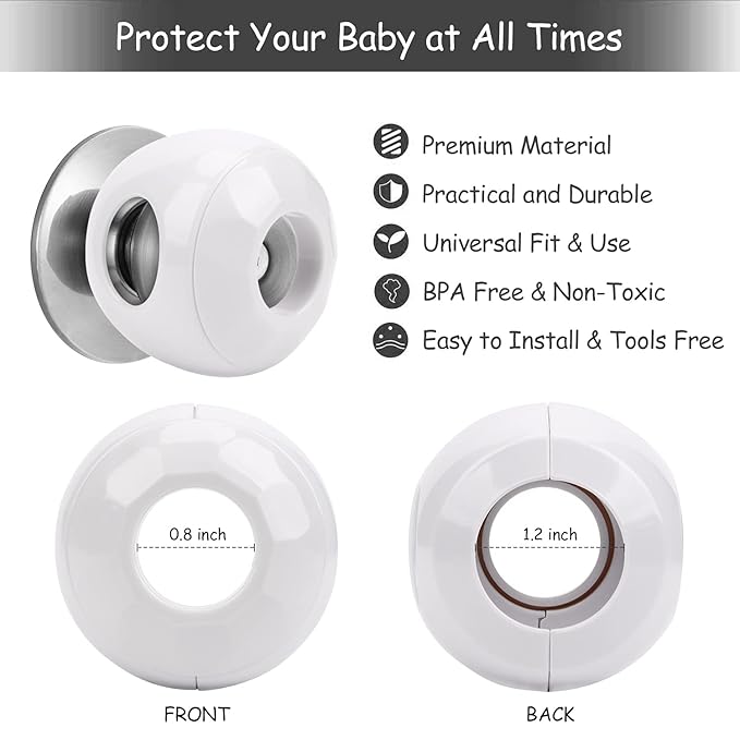 Baby Safety Door Knob Covers 4 Pack Baby Safety Door Handle Protector Child Proof Door Knobs Door Safety for Kids Universal Fit Easy Grip Lockable Design One Hand Operation for Parents No Tools Needed