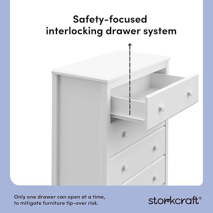 Storkcraft Alpine 4 Drawer Chest (White) – GREENGUARD Gold Certified, Dresser For Nursery, 4 Drawer Dresser, Kids Dresser, Nursery Dresser Drawer Organizer, Chest of Drawers