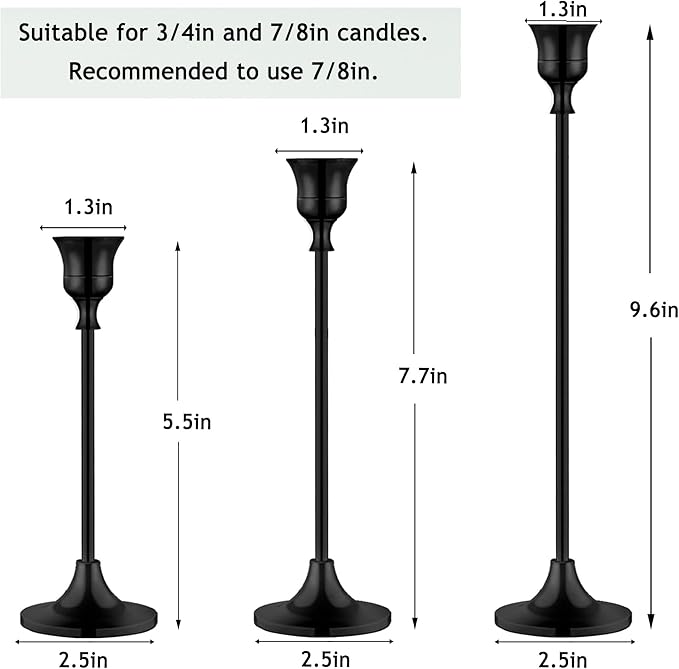 12PCS Black Candlestick Holders Taper Metal Candle Holder for Vintage Candlestick Black Candelabra Candle Holder Thanksgiving Day Christmas Dinning Fireplace Home Decor.