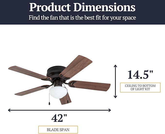 Prominence Home Alvina Traditional 42 Inch Ceiling Fan with Light, LED Flush Mount Ceiling Fan, Indoor Fan with 5 Blades, Light Cherry and Maple Brown Blade Finish Options, Bronze (50860-01)