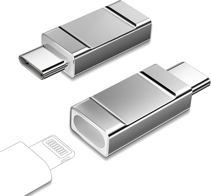Lightning to USBC Adapter 2 Pack Lightning Female to USB C Male Adapter for iPhone 15/15 Pro,Samsung S24/23, Support Charging/Data Transfer Lightning to USB C Adapter, Not for Audio/OTG,Silver
