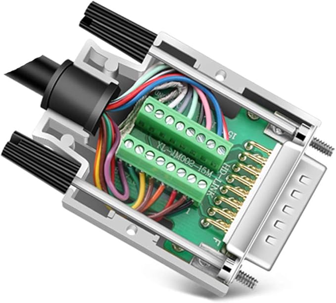 DB15 Solderless Serial to 15-pin Port Terminal Adapter Connector Breakout Board with Case Long Bolts Nuts (Male Metal)