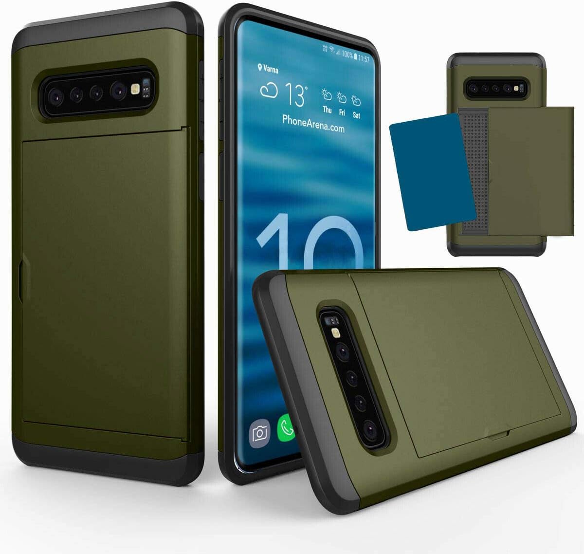 Galaxy S10 Plus Case, Ultra-Thin Shockproof Hard Back Silicone Dual Layer Protective Case with Card Holder