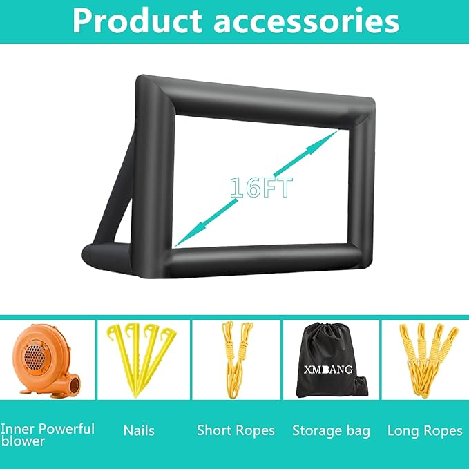 16ft Inflatable Projector Screen, Outdoor Projector Screen, Front/Rear Projection, Including Blower, Pedestal, Straps and Storage Bag