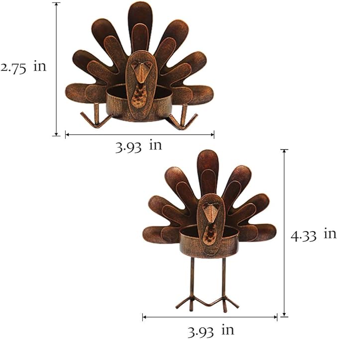 MorTime Turkey Candle Holder Set, Bronze Finished Metal Candleholders, Turkey Tealight Holders for Table Christmas Home Decoration, 6 Pack