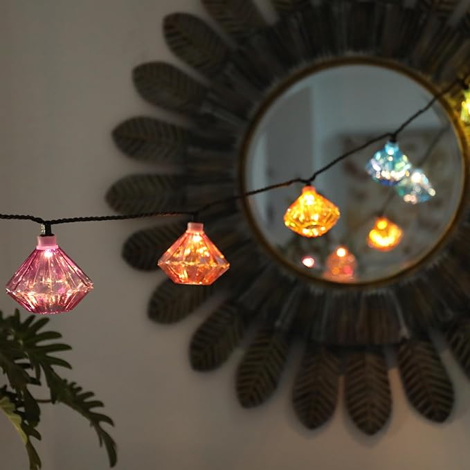 Vigdur Lantern String Lights - Multicolor Decorative String Lights Plug in with 10 Diamond Shaped Bulbs, Indoor String Light for Xmas Party Wedding Bedroom Patio Decor
