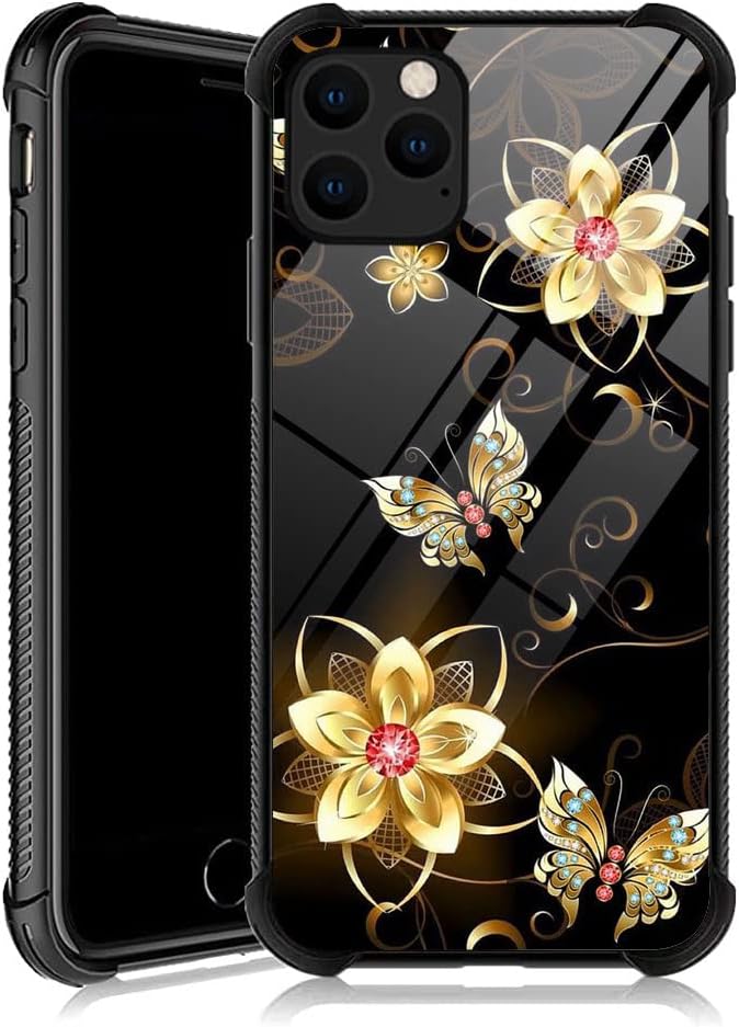 DJSOK Compatible with iPhone 12 Pro Max Case, Anti Scratch Soft TPU Cover with Design Pattern, Golden Flower