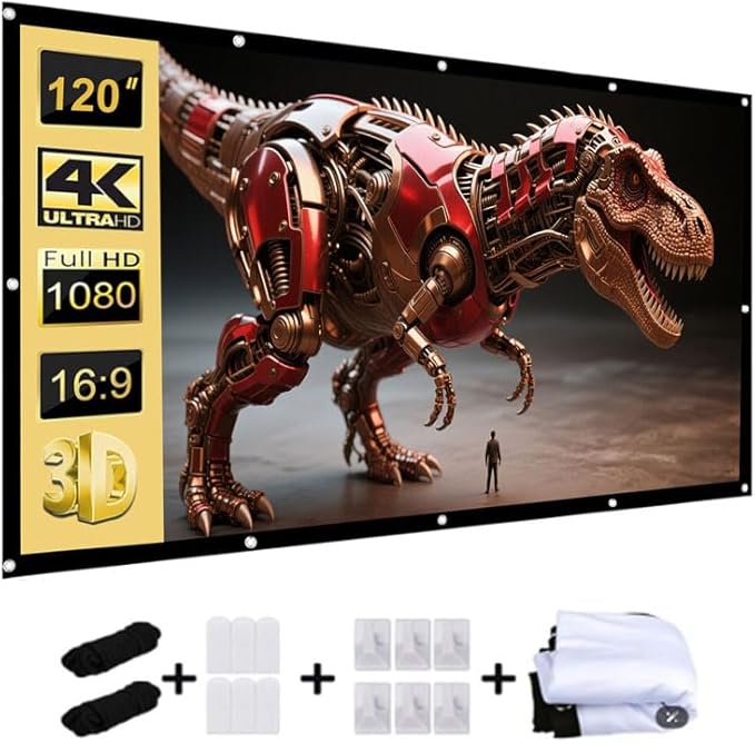 120-inch Projection Screen, 16:9 Foldable and Washable Portable 4K Movie Screen, Anti-Wrinkle, Easy-to-Install Outdoor Projection Screen, Suitable for Office, Home Theater, Outdoor and Indoor use.