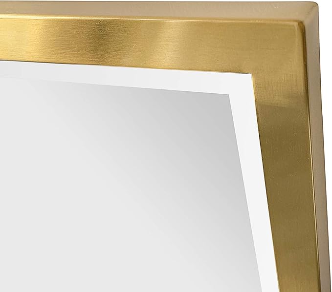 TEHOME Brushed Gold Metal Framed Pivot Rectangle Bathroom Mirror Tilting Beveled Vanity Mirrors for Wall, Overall 27.9 x 36 inches (Mirrror 24 x 36 inches)