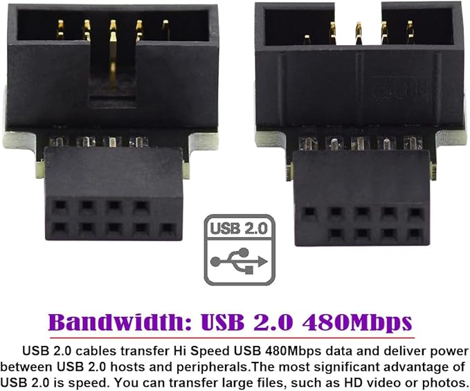 CY Adapter 2pcs/lot Up & Down Angled USB 2.0 10Pin 9Pin Male to Female Extension Adapter 90 Degree