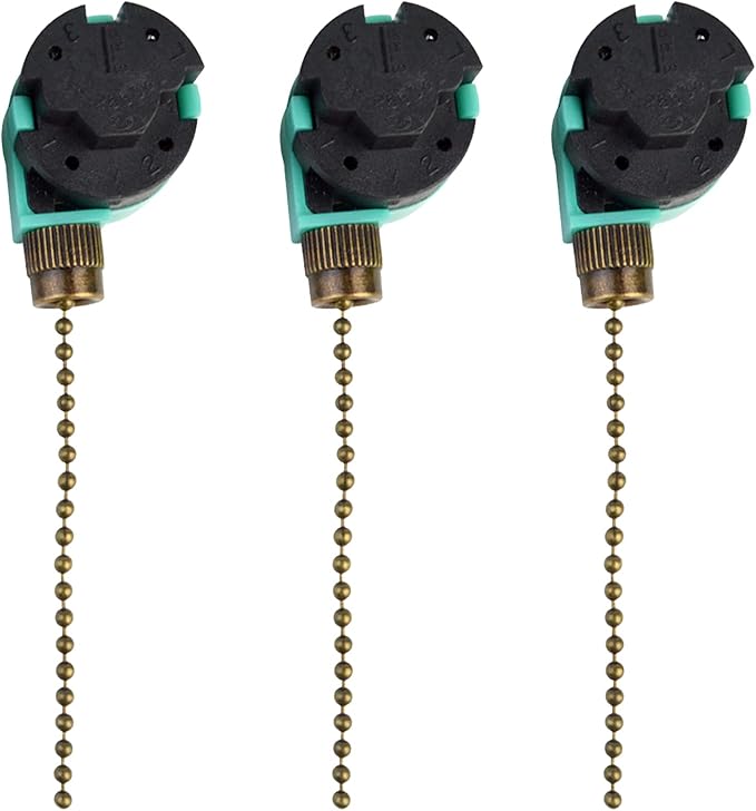 3 Pack Ceiling Fan 3 Speed 4 Wire Zing Ear ZE-268S6 Pull Chain Switch Replacement for Fan Light, Wall Lamps, Cabinet Light (Bronze)
