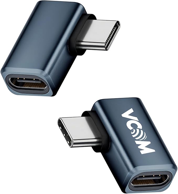VCOM 90 Degree USB C Adapter 80Gbps, 240W USB C Right Angle Adapter, 8K@60Hz Video Display USB4 v2.0 90 Degree Type C Extender for Thunderbolt 5/4/3, iPhone 15/16, MacBook,Steam Deck, 2 Pack