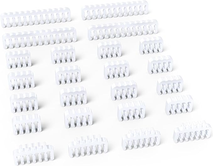 Sirlyr PSU Wire Management Kit – 24 PCS PC ATX Power Supply Cable Organizer Clips (12VHPWR x4, 24 Pin x4, 8 Pin x16) – 3mm to 3.5mm Wire Gauge – White