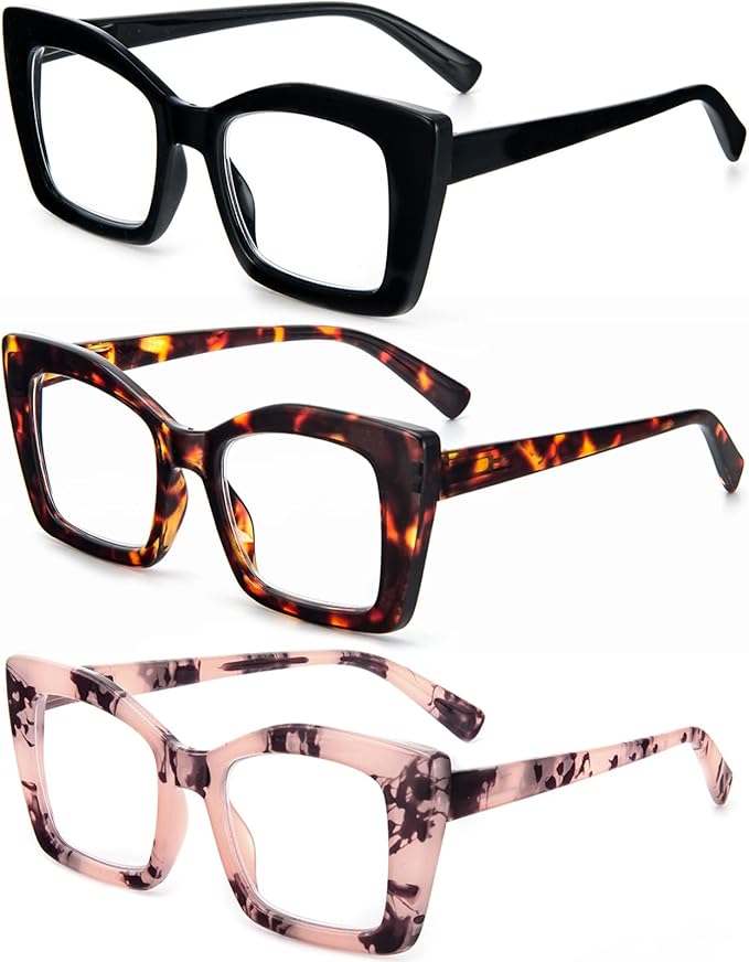 REAVEE Oversized Square Reading Glasses Oprah Style for Women, Blue Light Blocking Large Frame Computer Readers Spring Hinge