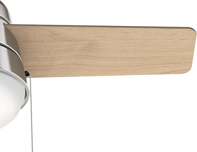 Hunter 36 inch Small Indoor Ceiling Fan with LED Light and Pull Chain - Modern Ceiling Fan, Standard Mount, 3 Blades, For Bedroom, Home Office, or Laundry Room, Quiet - Aker 59303, Brushed Nickel