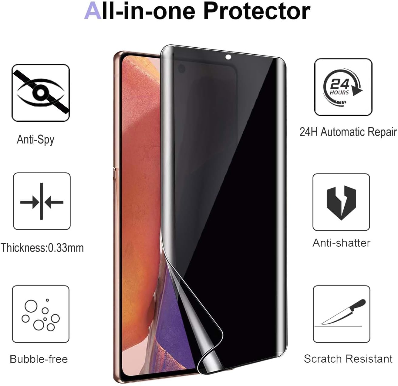 Samsung Galaxy Note 20 Privacy Screen Protector 2 Pack - Anti-Spy TPU Film, HD Ultra-Thin, Bubble-Free, Full Coverage.
