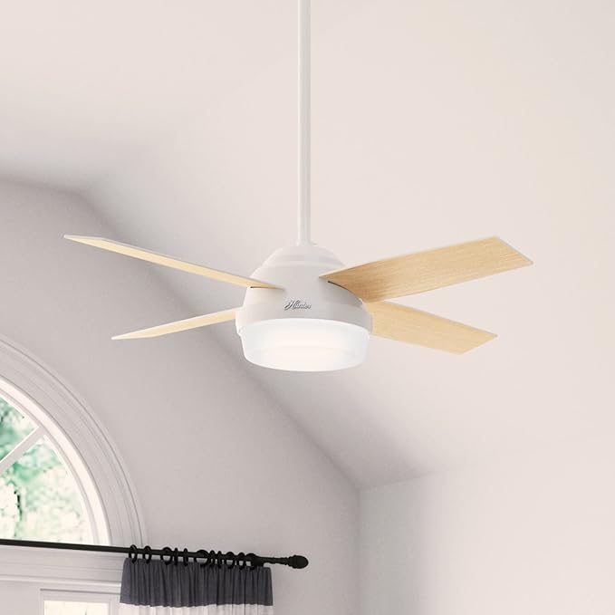 Hunter 44 inch Indoor Ceiling Fan with LED Light and Remote Control - White Modern Ceiling Fan, Standard Mount, 4 Blades, For Bedroom, Living Room, or Kitchen - Dempsey 59246, Fresh White