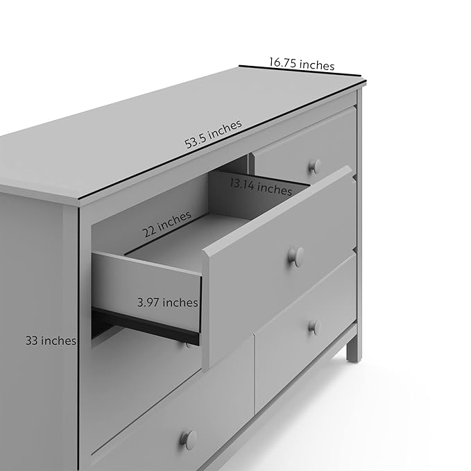 Storkcraft Alpine 6-Drawer Dresser (Pebble Gray) – GREENGUARD Gold Certified, Gray Dresser for Bedroom, Kids & Nursery Storage Drawers, Safety Interlocking Drawers, Pre-Installed Tracks, Kids Bedroom