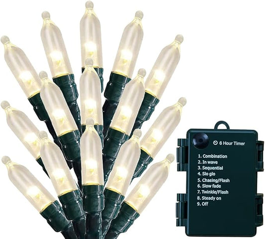 Christmas Lights - Battery Operated String Lights 50 Count Clear LED Mini Lights 8 Modes Mini Light Set with Timer for Xmas Tree Wreath Party Indoor Outdoor Decor, Waterproof, Warm White