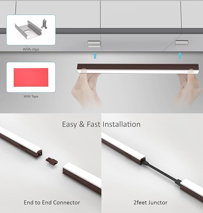 Under Cabinet Lighting Plug in, 16 Inch 4 Pcs, Linkable AC120V 3CCT 3000K/4000K/5000K Ultra Slim, LED Under Cabinet Lights for Counter Light, Kitchen, Shelf, Sink, Workshop, Desk, Bronze