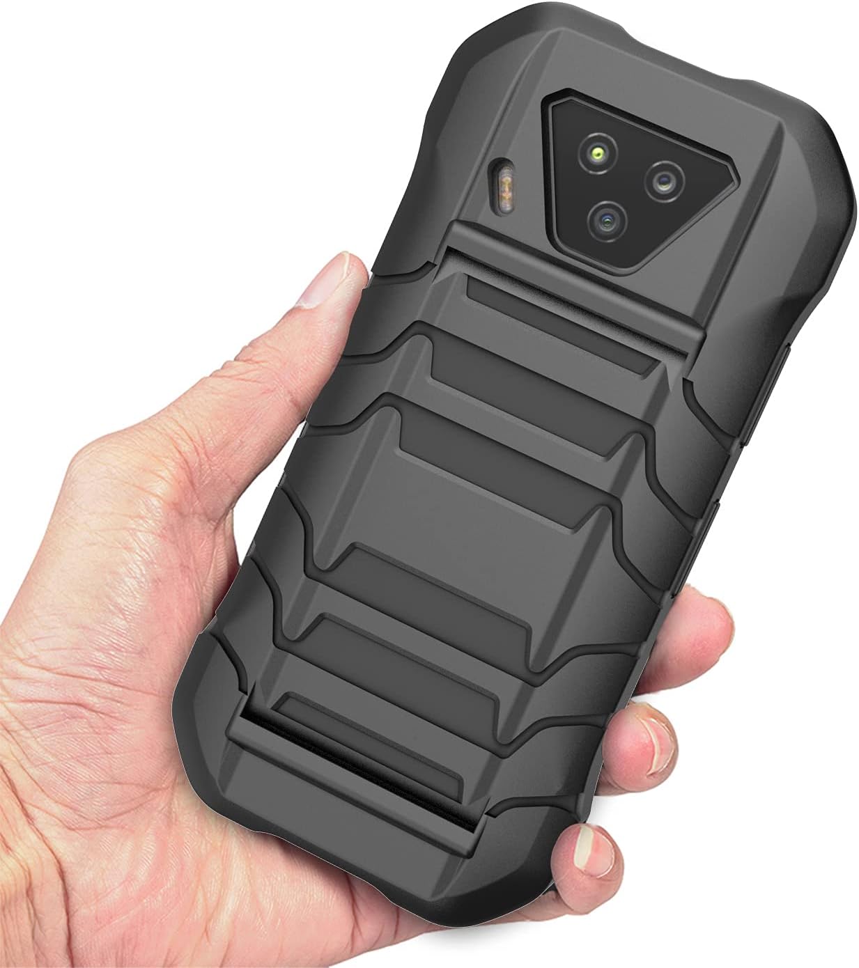 Nakedcellphone Black Tactical Armor Case for Kyocera DuraForce Ultra 5G UW (E7110) - Rugged, Anti-Shock, with Hand
