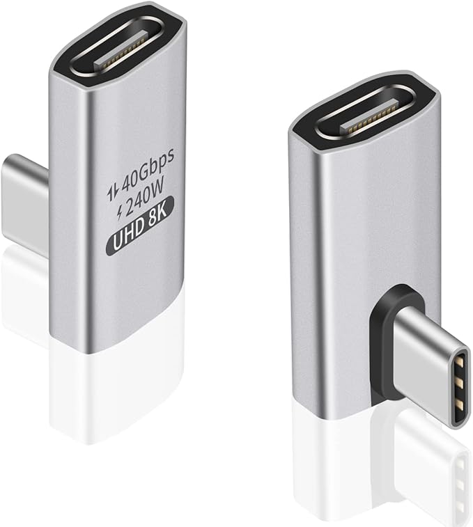 Duttek 90 Degree USB C Adapter, 240W Right Angle USB C Male to Female Adapter with 40Gbps, 8K@60Hz Video Display for Thunderbolt4/3, Laptop, Tablet, Phone