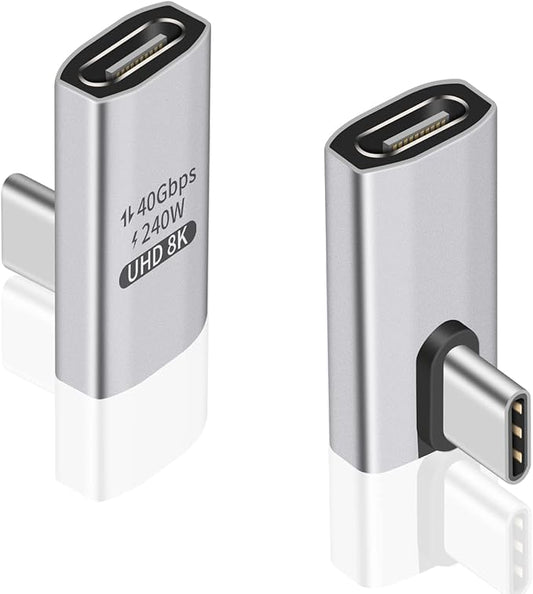 Duttek 90 Degree USB C Adapter, 240W Right Angle USB C Male to Female Adapter with 40Gbps, 8K@60Hz Video Display for Thunderbolt4/3, Laptop, Tablet, Phone