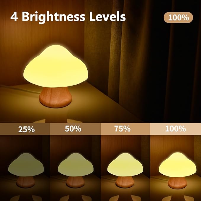 ANGTUO Wooden Mushroom Lamp, 16 Color Changing Mushroom Night Light with Two Remote Controls