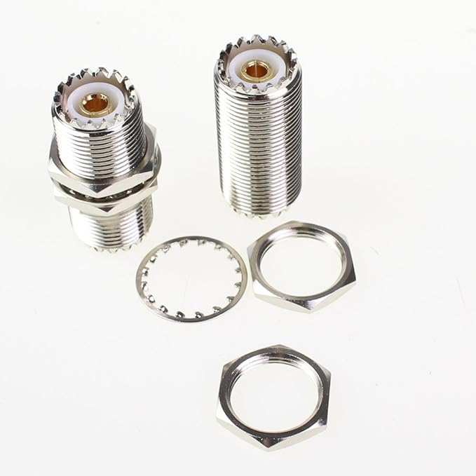 UHF Connector Female Nut Bulkhead Panel Mount to SO239 Jack Coaxial Coax Cable Adapter Plug for PL-259 (Pack 2pcs)