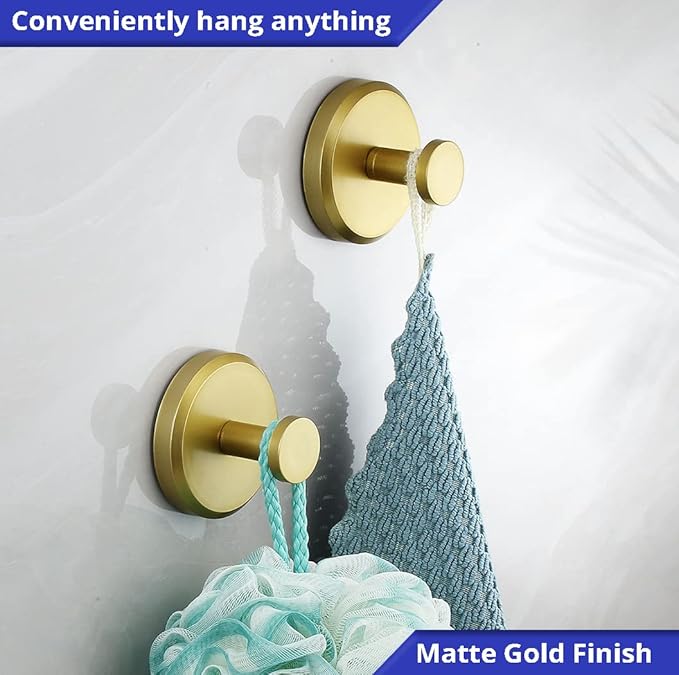 HOME SO Suction Cup Hooks for Shower, Bathroom, Kitchen, Glass Door, Mirror, Tile – Loofah, Towel, Coat, Bath Robe Hook Holder for Hanging up to 15 lbs – Waterproof, Matte Brushed Satin Gold (4-Pack)