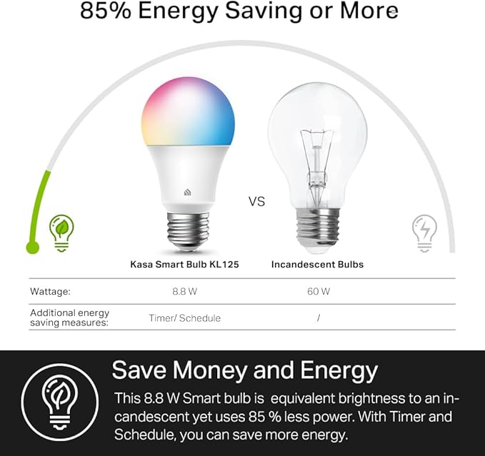 New Kasa Smart Bulb, Full Color Changing Dimmable Smart WiFi Light Bulb Compatible with Alexa and Google Home, A19, 9W 800 Lumens,2.4Ghz only, No Hub Required, 1-Pack (KL125), Multicolor